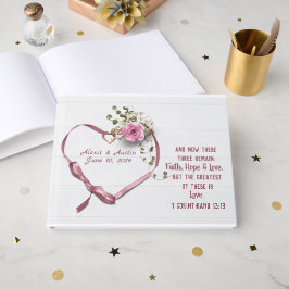 Libro De Visitas Corazón de cinta y versículo en madera blanca