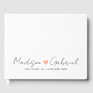 Libro De Visitas Corazón de escritura Minimalista moderna de Boda