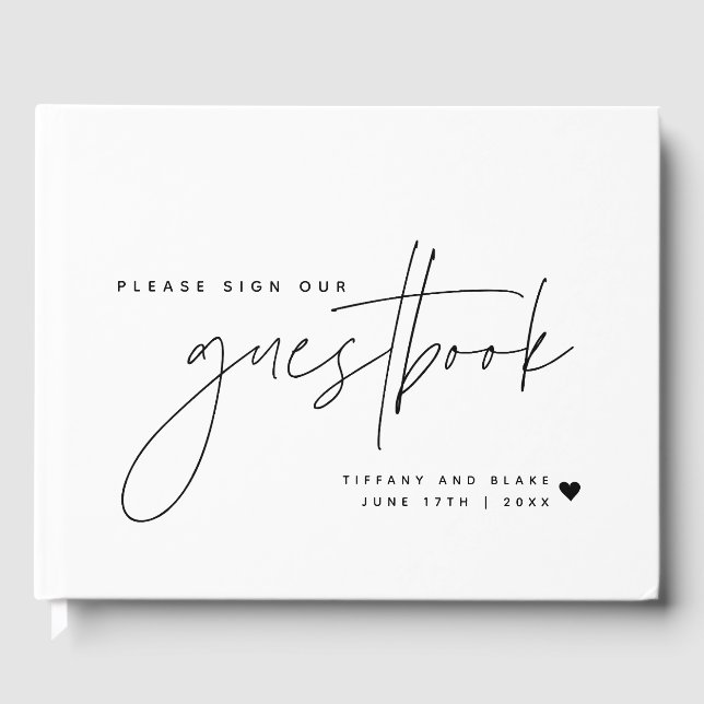 Libro De Visitas Corazón de guión de caligrafía boda (Anverso)