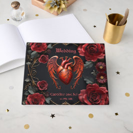 Libro De Visitas Corazón rojo gótico con Rosas - Romántico oscuro