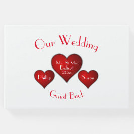 Libro De Visitas Corazón Rojo Romántico con Nombre y Fecha Boda