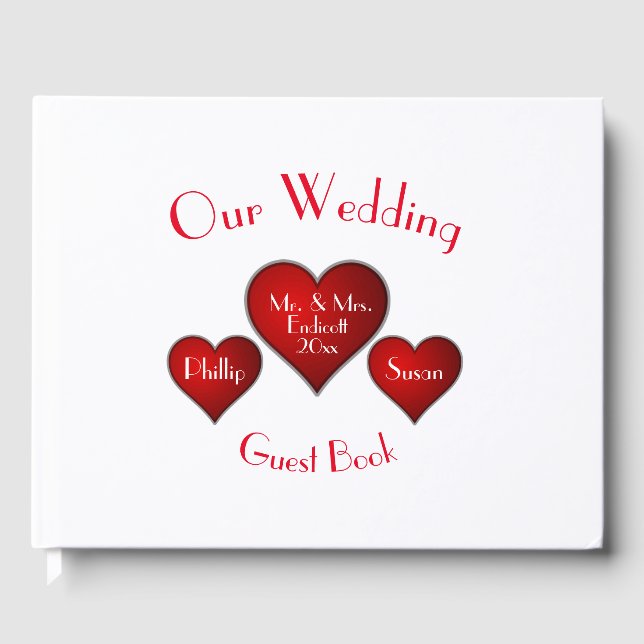 Libro De Visitas Corazón Rojo Romántico con Nombre y Fecha Boda (Anverso)