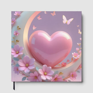 Libro De Visitas Corazón Rosa Soñador, Luna y Mariposa Floral Invit