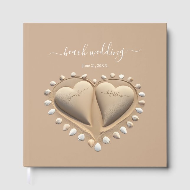 Libro De Visitas Corazones de arena de bodas de playa (Anverso)
