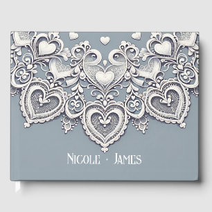 Libro De Visitas Corazones de encaje blanco Encanto romántico Despe