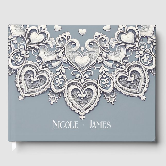 Libro De Visitas Corazones de encaje blanco Encanto romántico Ducha (Anverso)