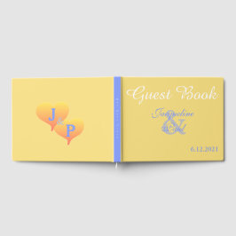 Libro De Visitas Corazones de puesta de sol Amarillo Azul Boda