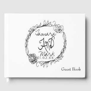 Libro De Visitas Corona de boda dibujada a mano minimalista con gui
