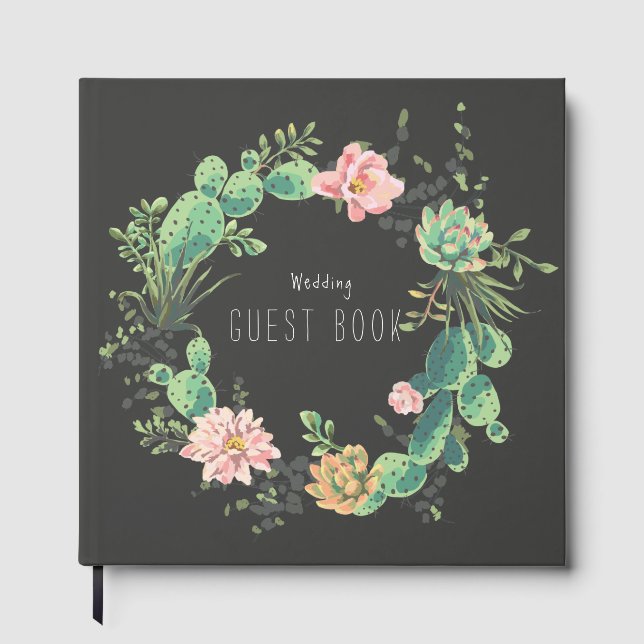 Libro De Visitas Corona de cactus suculento rústico boho boda jardí (Anverso)