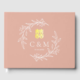 Libro De Visitas Corona de hojas de rosa polvorienta boho para boda