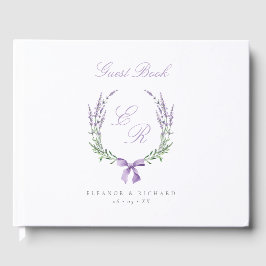 Libro De Visitas Corona de lavanda y boda de monograma con lazo