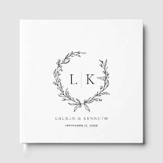 Libro De Visitas Corona de monograma Bodas en negro y blanco