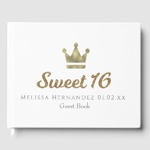 Libro De Visitas Corona de princesa dorada con brillo Sweet 16