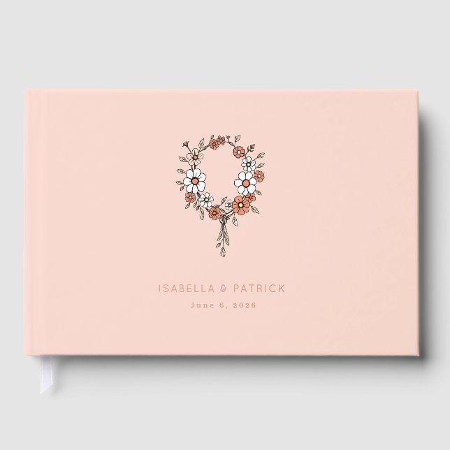Libro De Visitas Corona floral de melocotón romántico (Anverso)