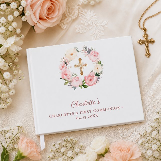 Libro De Visitas Corona floral de Primera Comunión rosa niña (Subido por el creador)