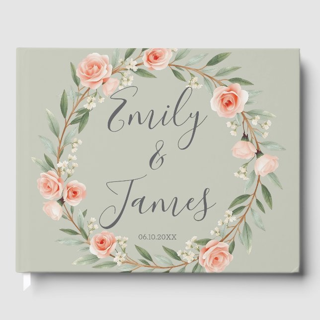 Libro De Visitas corona verde, romántica rosa (Anverso)