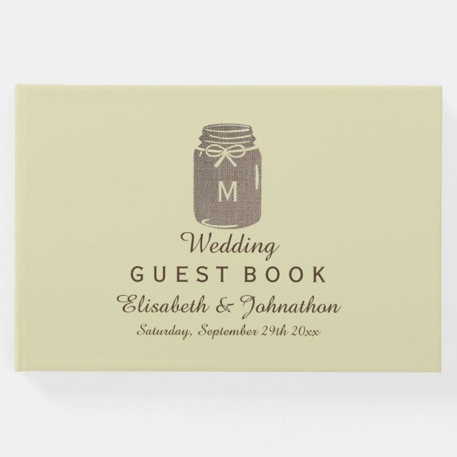 Libro De Visitas Country Burlap Mason Jar Boda (Anverso)