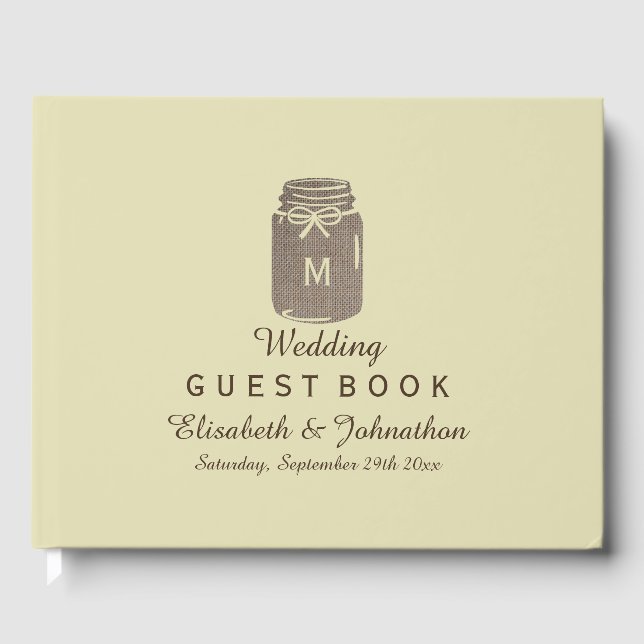 Libro De Visitas Country Burlap Mason Jar Boda (Anverso)