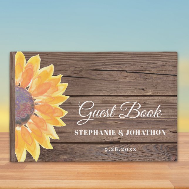 Libro De Visitas Country Rustic Sunflower Barn Wood Boda (Subido por el creador)