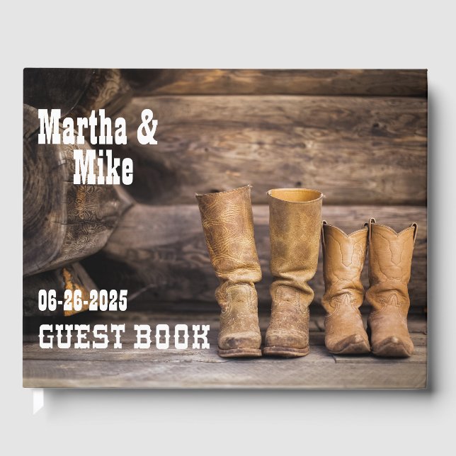 Libro De Visitas Country Western Cowboy Boots Boda invitado (Anverso)