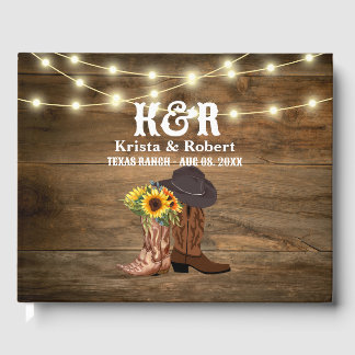 Libro De Visitas Cowboy Boots Boda occidental del girasol