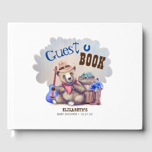 Libro De Visitas Cowboy de oso pequeño lindo Baby Shower (Anverso)