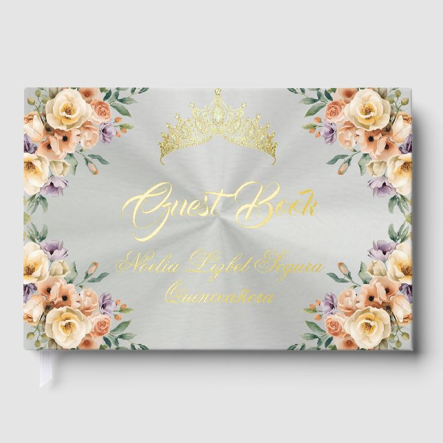 Libro De Visitas Cream Floral & Tiara - Pastel Green (Anverso)