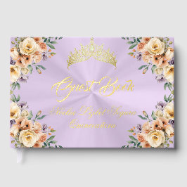 Libro De Visitas Cream Floral & Tiara - Pastel Lavender