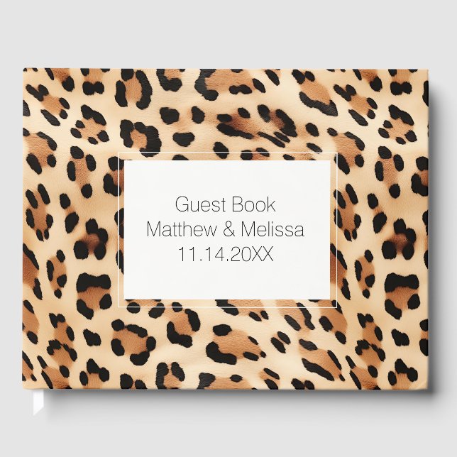 Libro De Visitas Cream Leopard Animal Boda (Anverso)