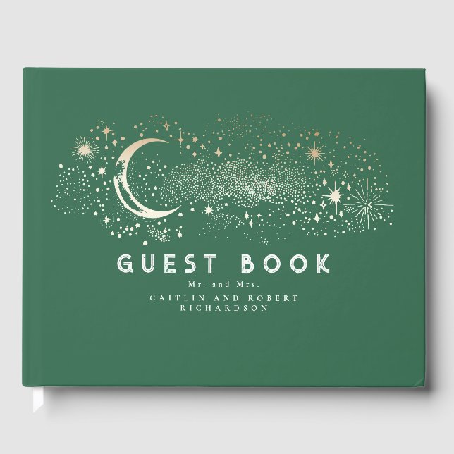 Libro De Visitas Crescent Moon Starry Night Boda Celestial (Anverso)