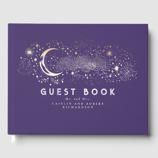 Libro De Visitas Crescent Moon Starry Night Boda Celestial (Anverso)