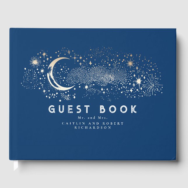 Libro De Visitas Crescent Moon Starry Night Boda Celestial (Anverso)