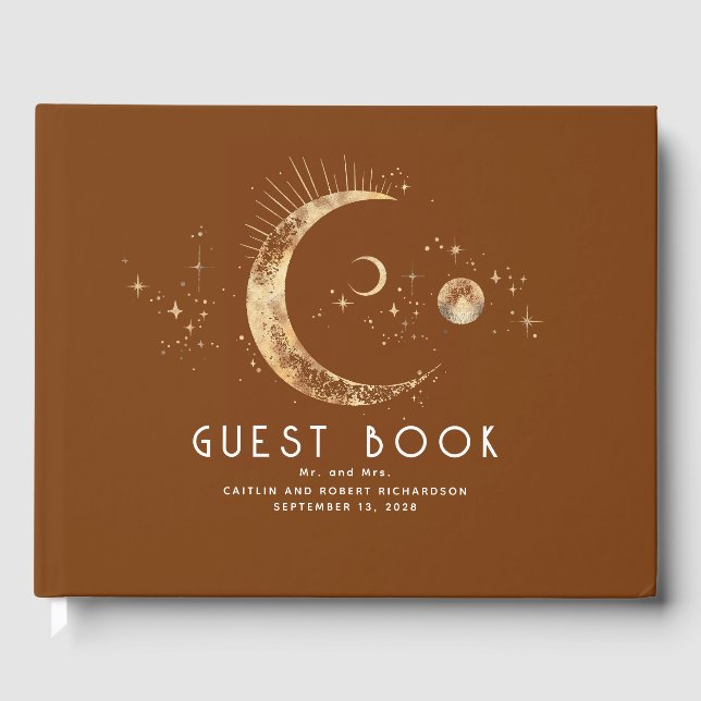 Libro De Visitas Crescent Moon Starry Night Boda Celestial (Anverso)