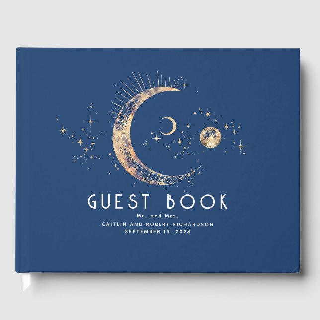 Libro De Visitas Crescent Moon Starry Night Boda Celestial (Anverso)
