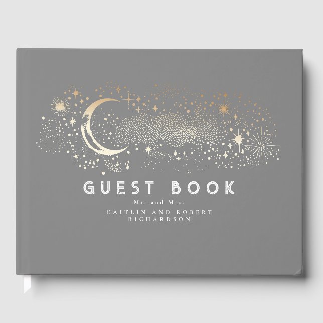 Libro De Visitas Crescent Moon Starry Night Boda Celestial (Anverso)