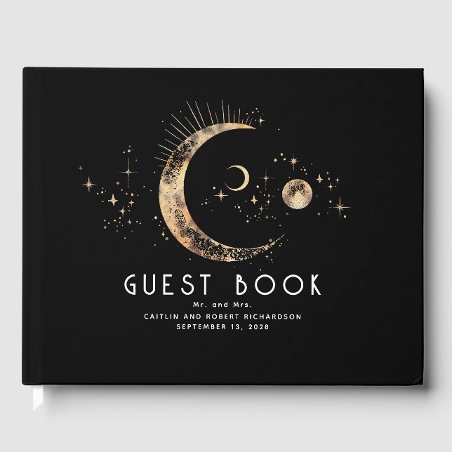 Libro De Visitas Crescent Moon Starry Night Boda Celestial (Anverso)