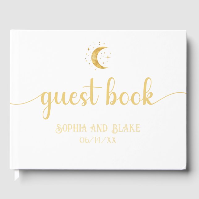 Libro De Visitas Crescent Moon Starry Night White Boda (Anverso)