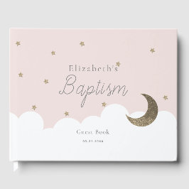 Libro De Visitas Crescent Moon & Stars Chica Rosa Baptism Guest Boo