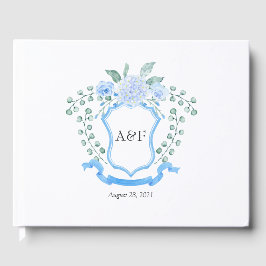 Libro De Visitas Crest de boda con monograma de eucalipto floral