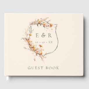 Libro De Visitas Crest Floral Monograma Boda de Otoño