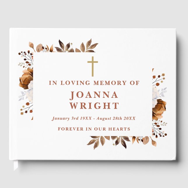 Libro De Visitas Cristiano floral rustico en funeral de amor (Anverso)