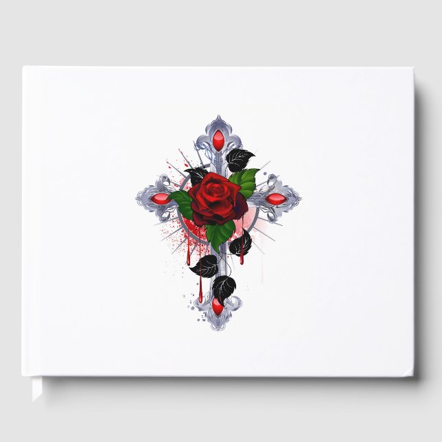 Libro De Visitas Cruz de Plata con una Rosa Roja (Anverso)