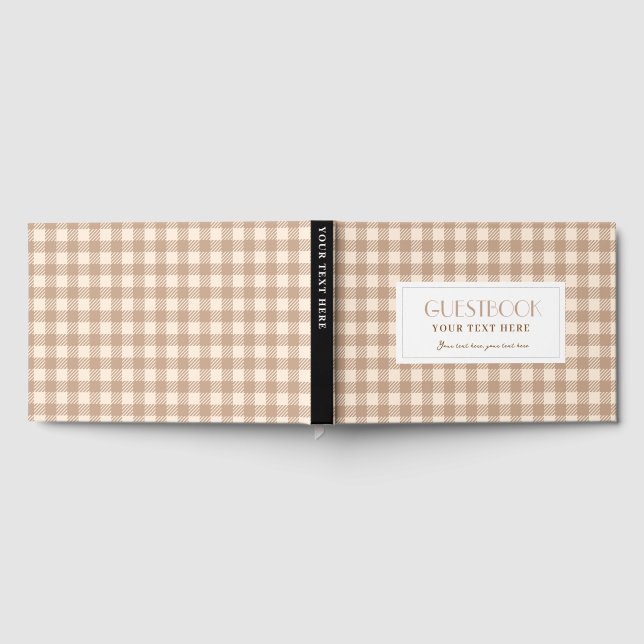Libro De Visitas Cuadro de gingham beige marrón rústico (Lleno)
