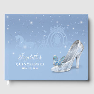 Libro De Visitas Cuento de Hadas Azul Plateado Cenicienta Quinceañe