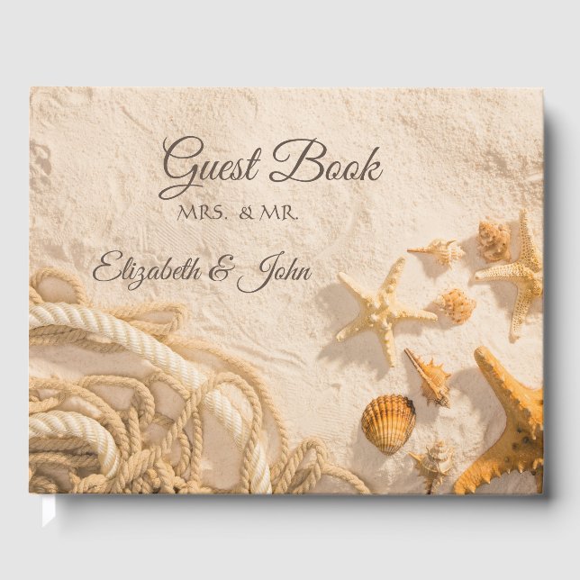 Libro De Visitas Cuerdas de conchas de mar Arena  Boda (Anverso)