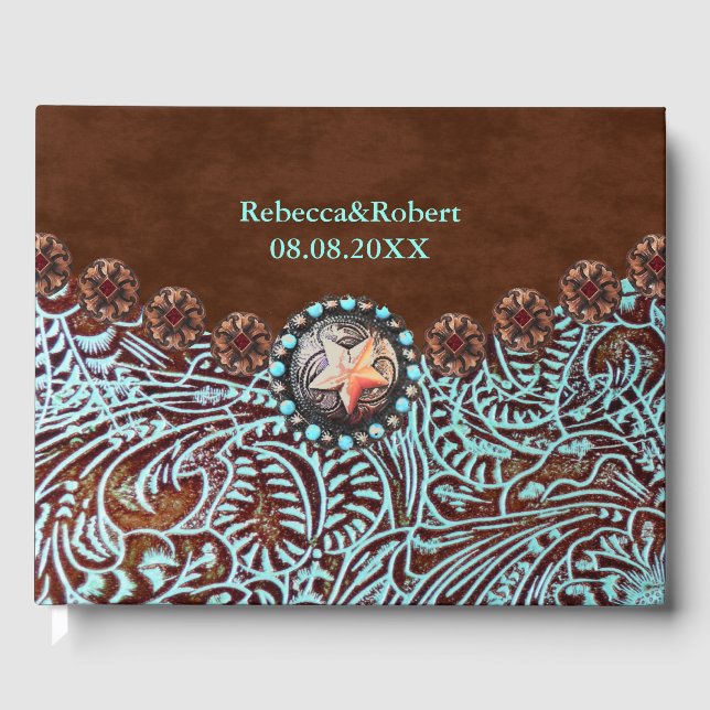 Libro De Visitas cuero de color turquesa marrón occidente (Anverso)