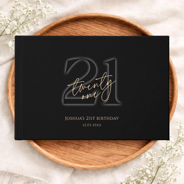 Libro De Visitas Cumpleaños 21 del Oro Negro Moderno (Modern Black Gold 21st Birthday Guest Book)