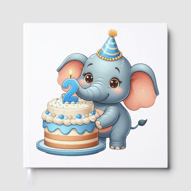 Libro De Visitas Cumpleaños 2 de elefante lindo (Anverso)