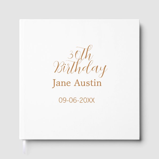 Libro De Visitas cumpleaños 30 cobre marrón simple elegante nombre  (Anverso)