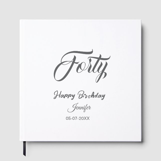 Libro De Visitas cumpleaños 40 letra cuarenta nombre fecha año gris (Anverso)